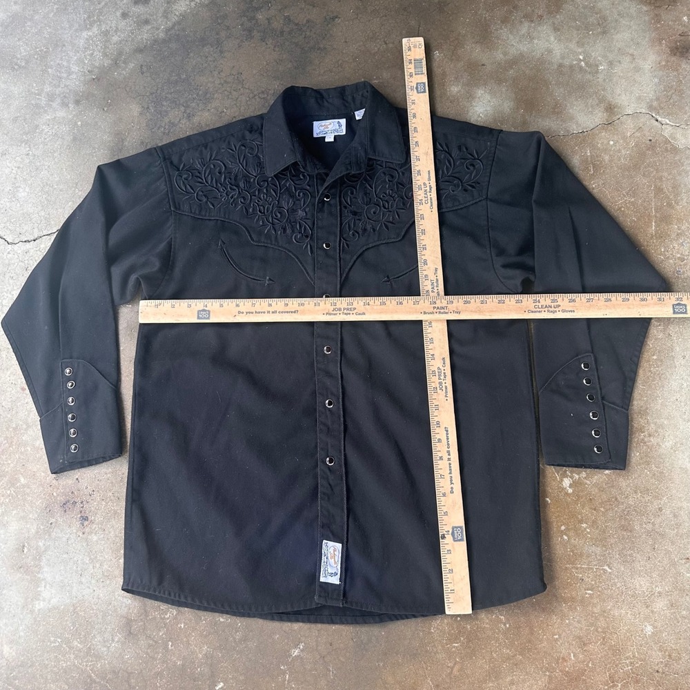 Panhandle Slim Western Shirt Mens L Black Excellent Embroidered Pearl Snap Retro - Picture 7 of 7